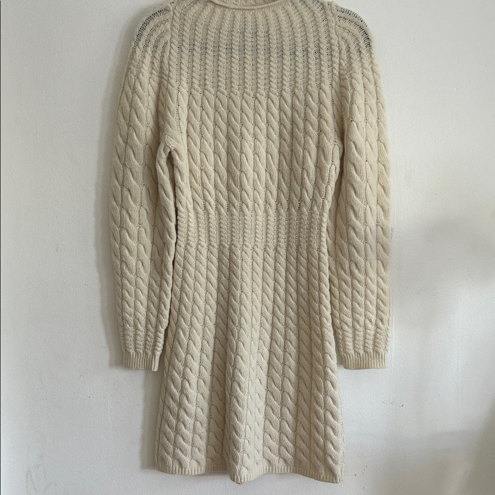 Theory Cream Cable-Knit Long Sleeve Sweater Dress